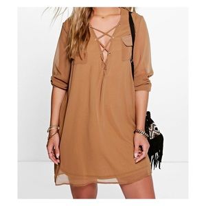 Boohoo Maya Lace Up Utility Dress